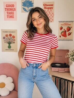 American Dream Red and White Striped Short Sleeve Tee